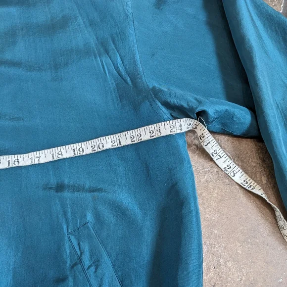 Lucky Star Vintage 100% Silk Luxury Lightweight Unisex Bomber Jacket Size L Teal - Picture 10 of 11